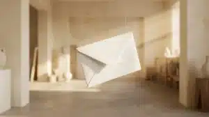 Feuille de papier blanche se pliant en enveloppe dans un studio minimaliste pour créer un formulaire WordPress