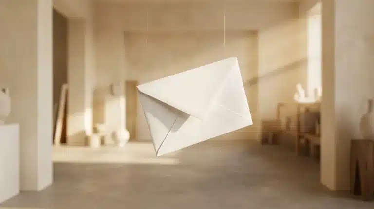 Feuille de papier blanche se pliant en enveloppe dans un studio minimaliste pour créer un formulaire WordPress