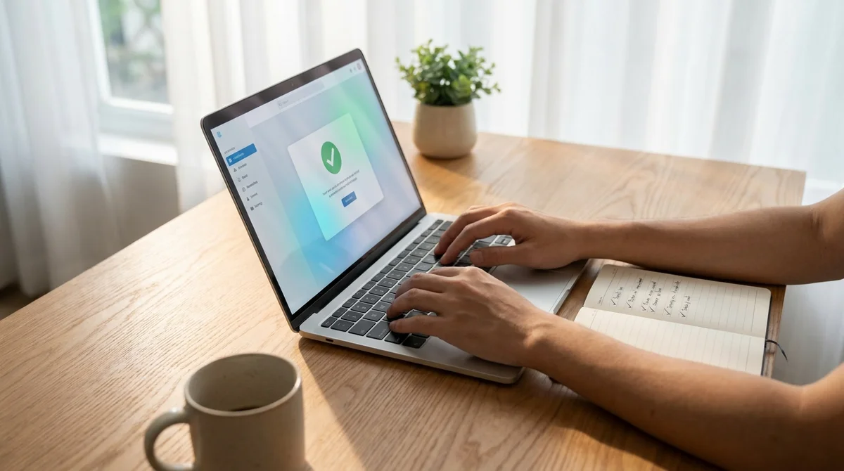Bureau moderne et épuré avec ordinateur portable pour lancer un business en ligne en 2026